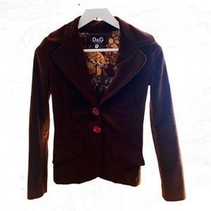 D&G Brown Velvet fitted blazer with floral buttons